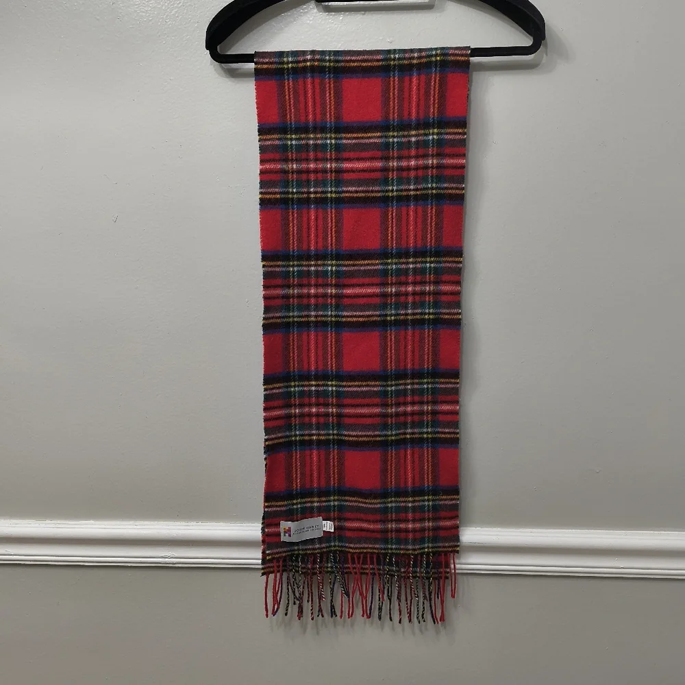 John Hanly Unisex 100% Lambs Wool Plaid Multicolor Scarf Made In Ireland Outdoor